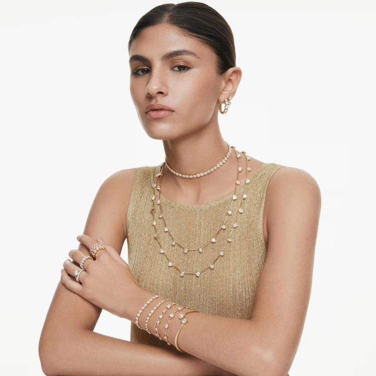 Stilla cocktail ring Round cut, Pavé, White, Gold-tone plated